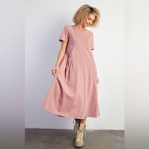 #313 New! Easel 🌸Cotton Boho Dress with Pockets and pleated in the back